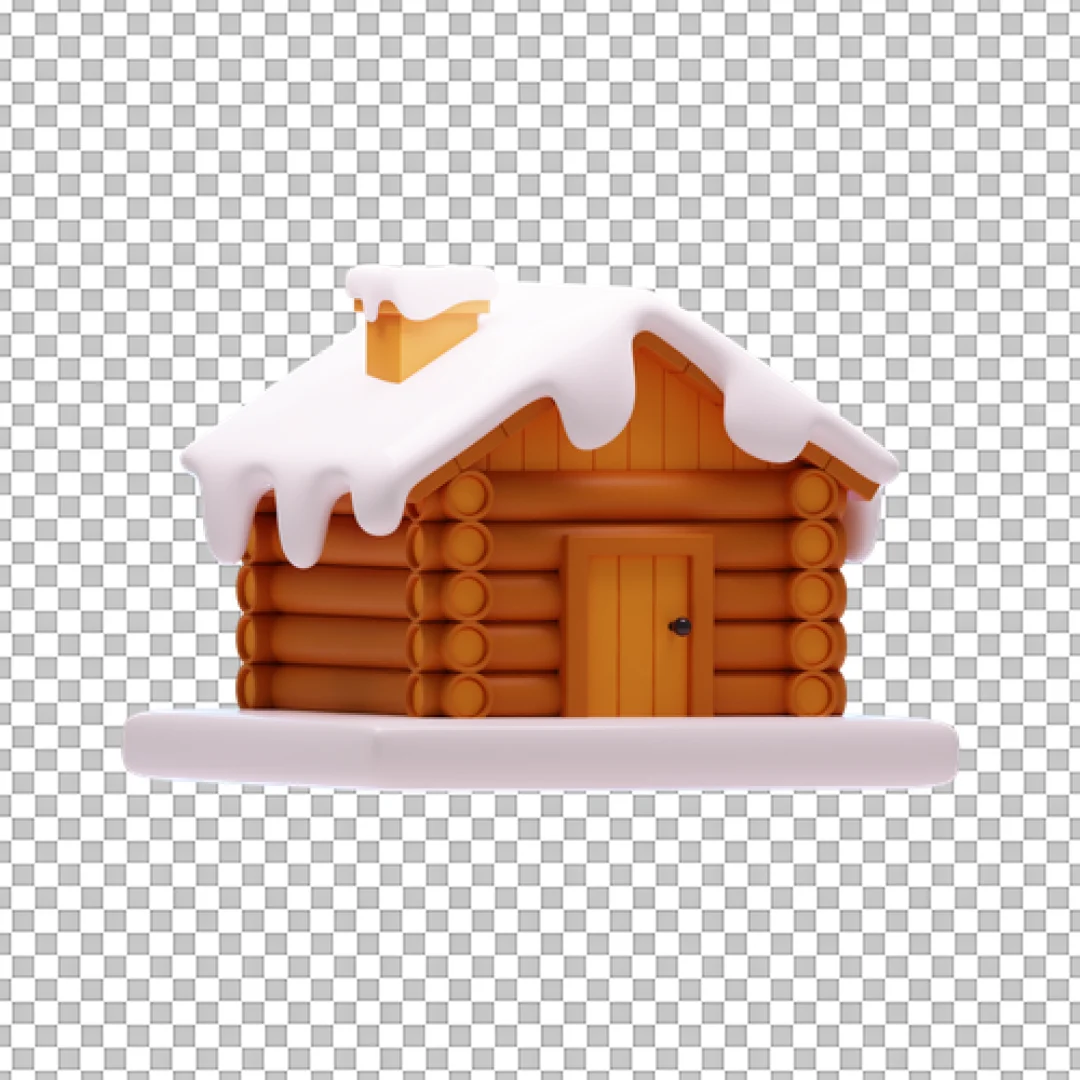 Wooden Log Cabin 3D Illustration PNG