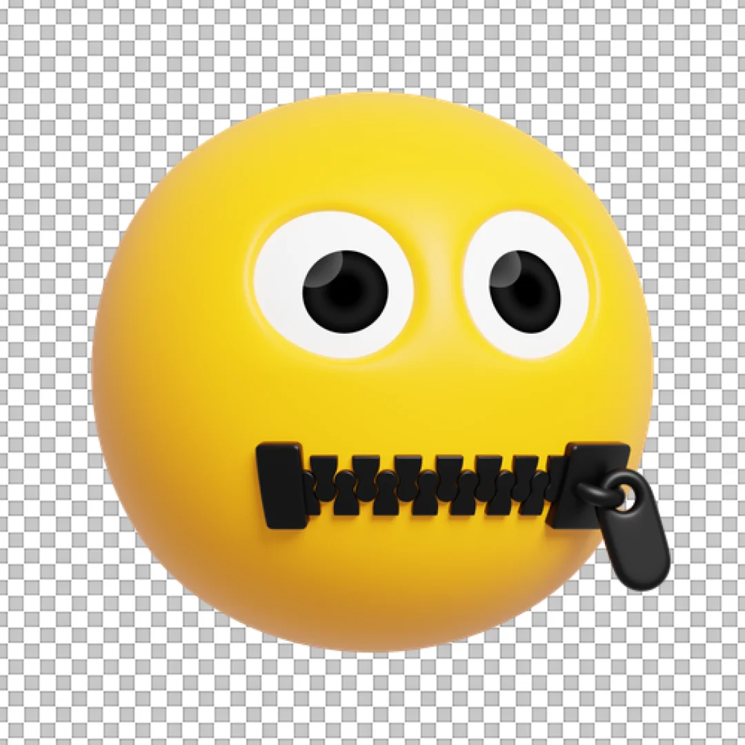 Yellow Round Emoji With Zipper Mouth PNG