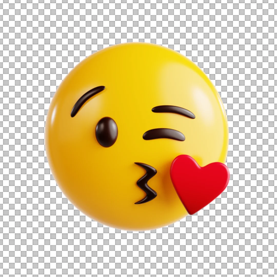 Glossy 3D Kissing Emoji Icon Winking and Blowing a Red Heart