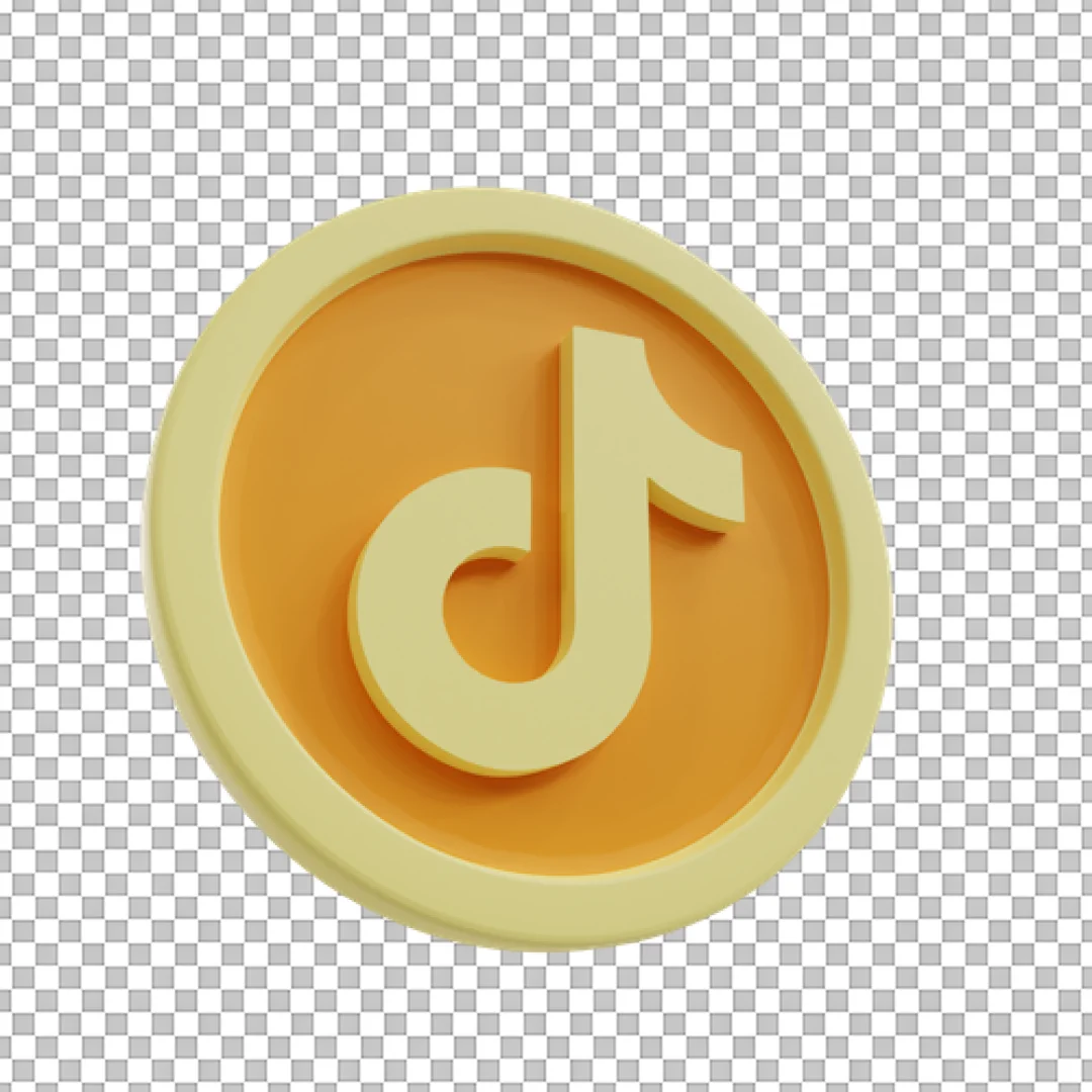 Yellow Coin TikTok Logo 3D PNG
