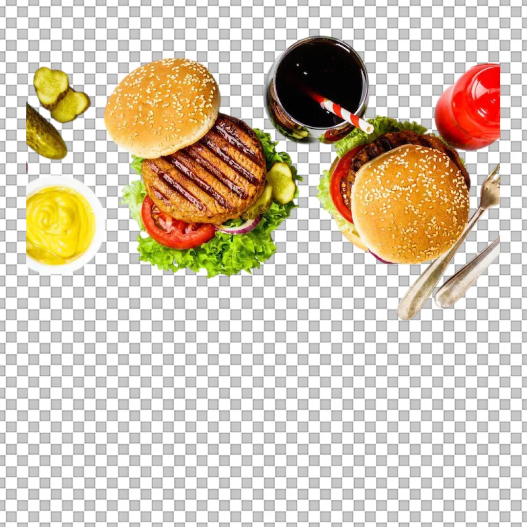 Top Down View of Burger Meal PNG