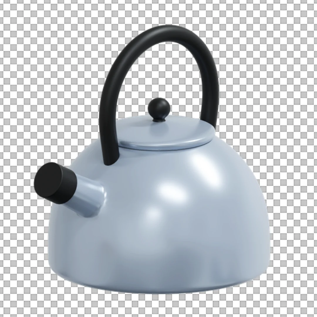 Grey Metal Stovetop Kettle 3D Icon PNG