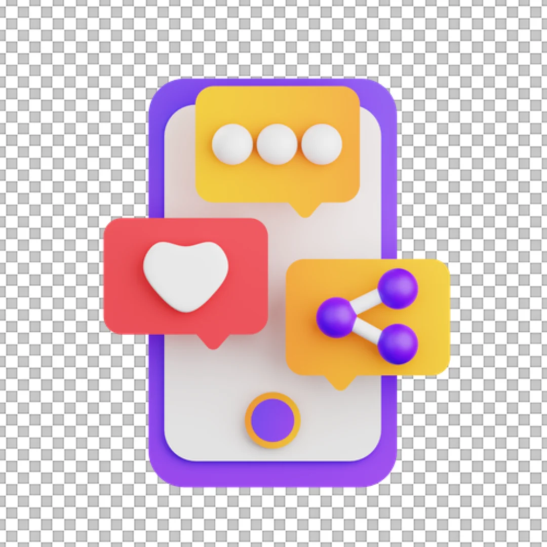 Smartphone With Social Sharing Icons 3D PNG