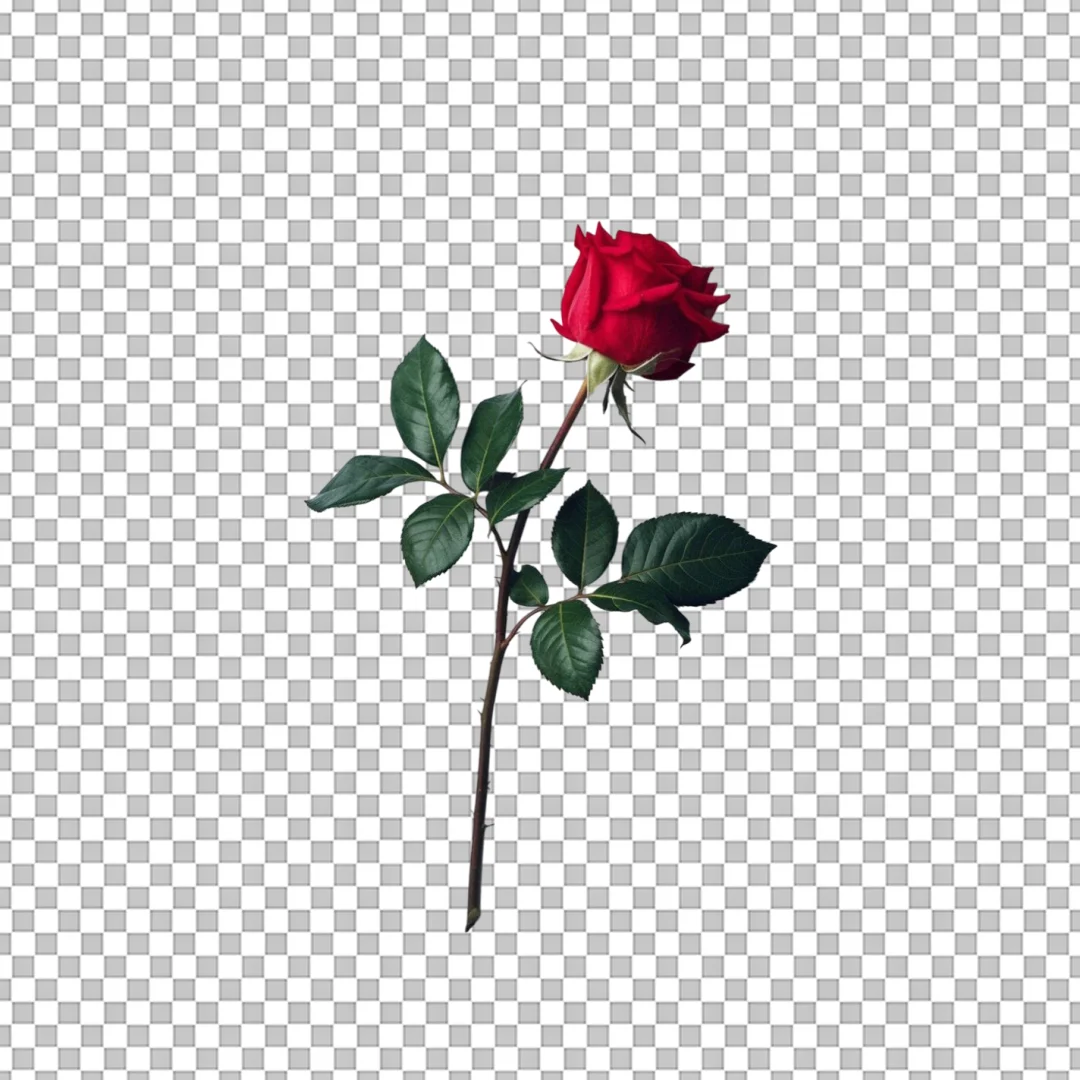 Single Red Rose with Stem PNG