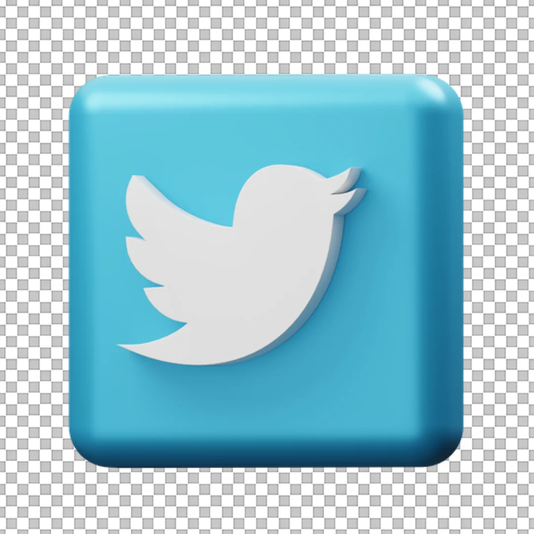 Twitter Bird Logo Blue Square 3D Icon PNG