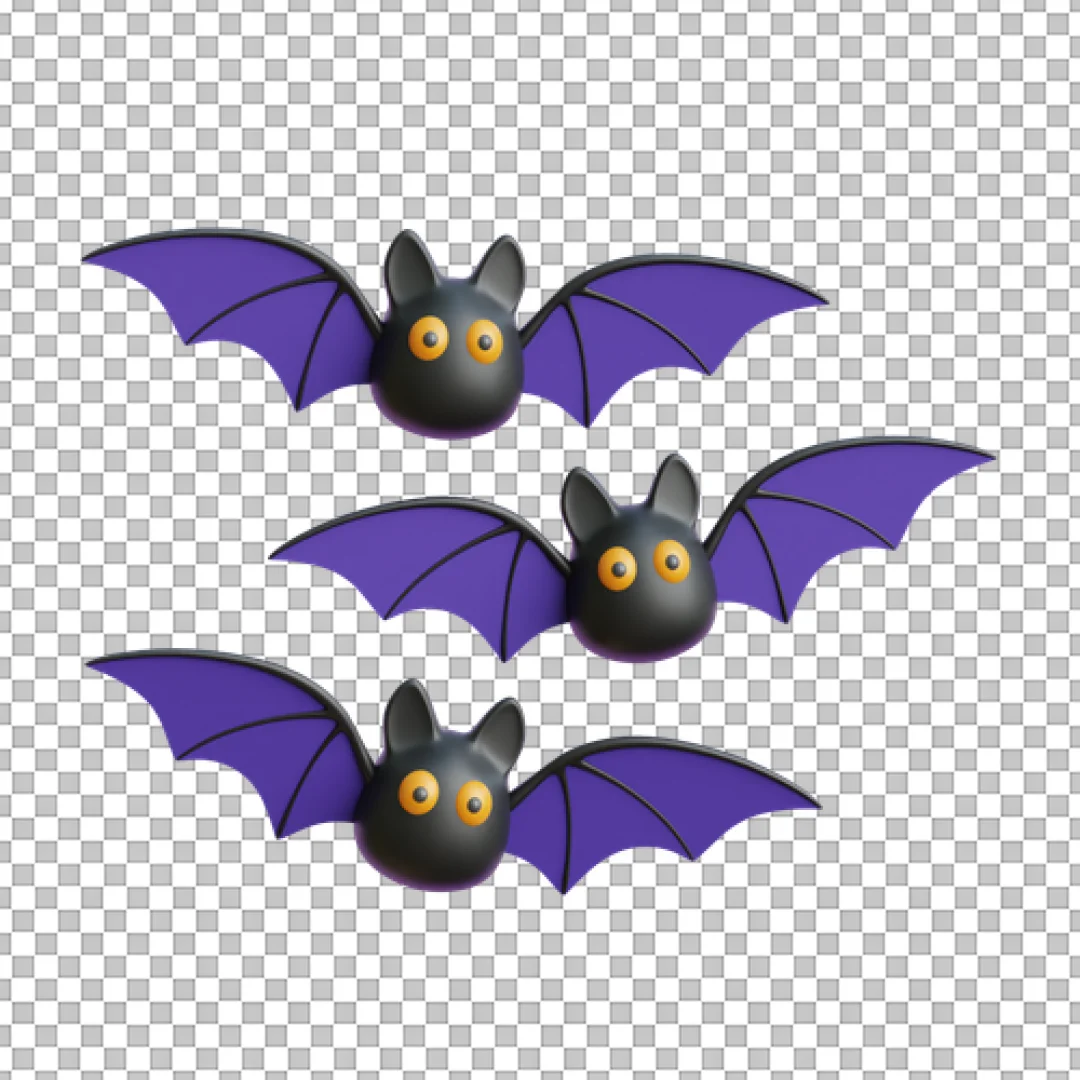 Trio Of 3D Purple Bats Flying PNG