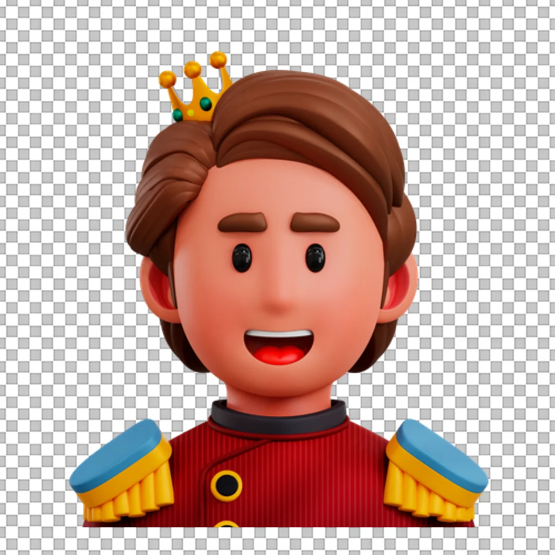 Smiling Prince 3D Avatar Icon in Royal Uniform