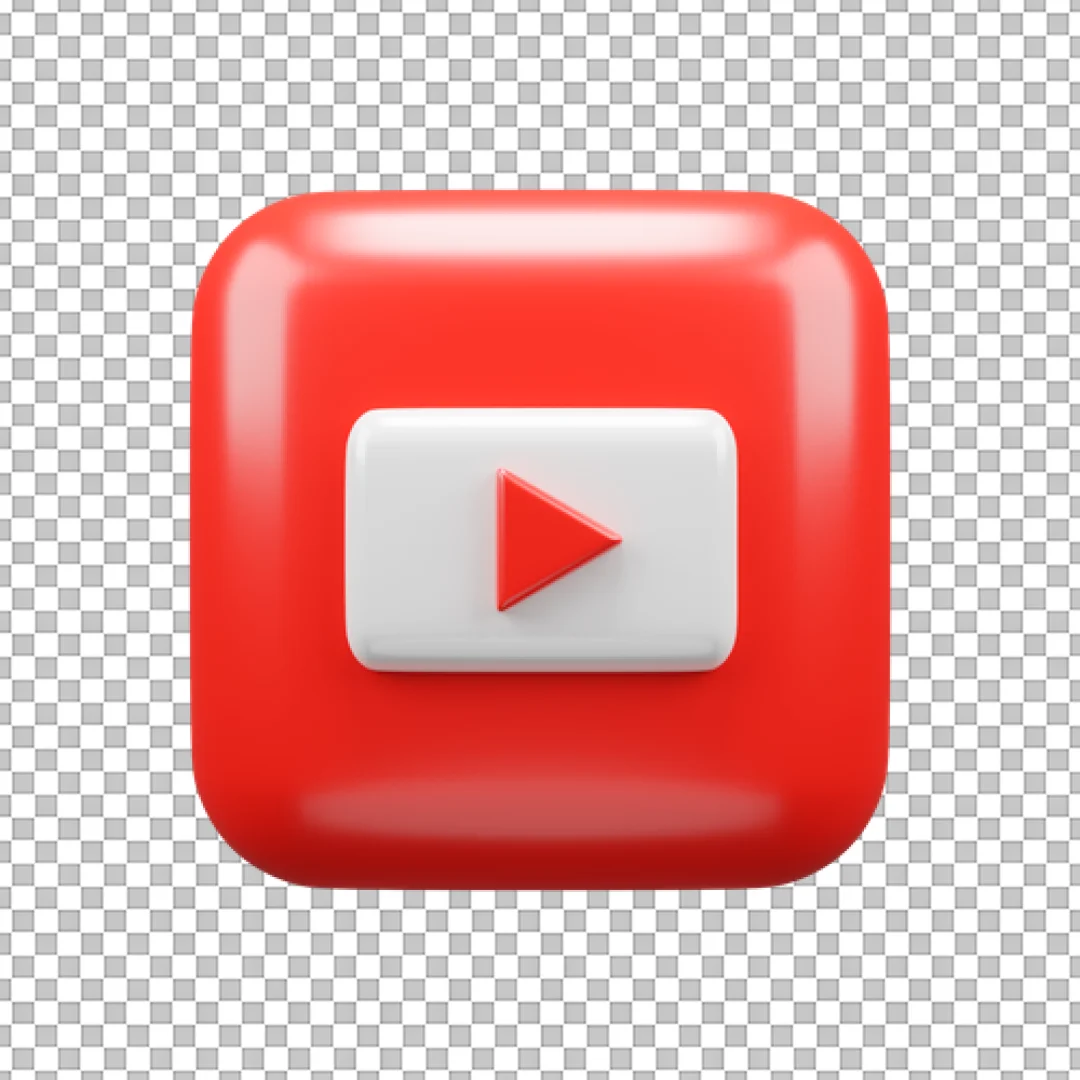 Red Square YouTube Play Button 3D PNG
