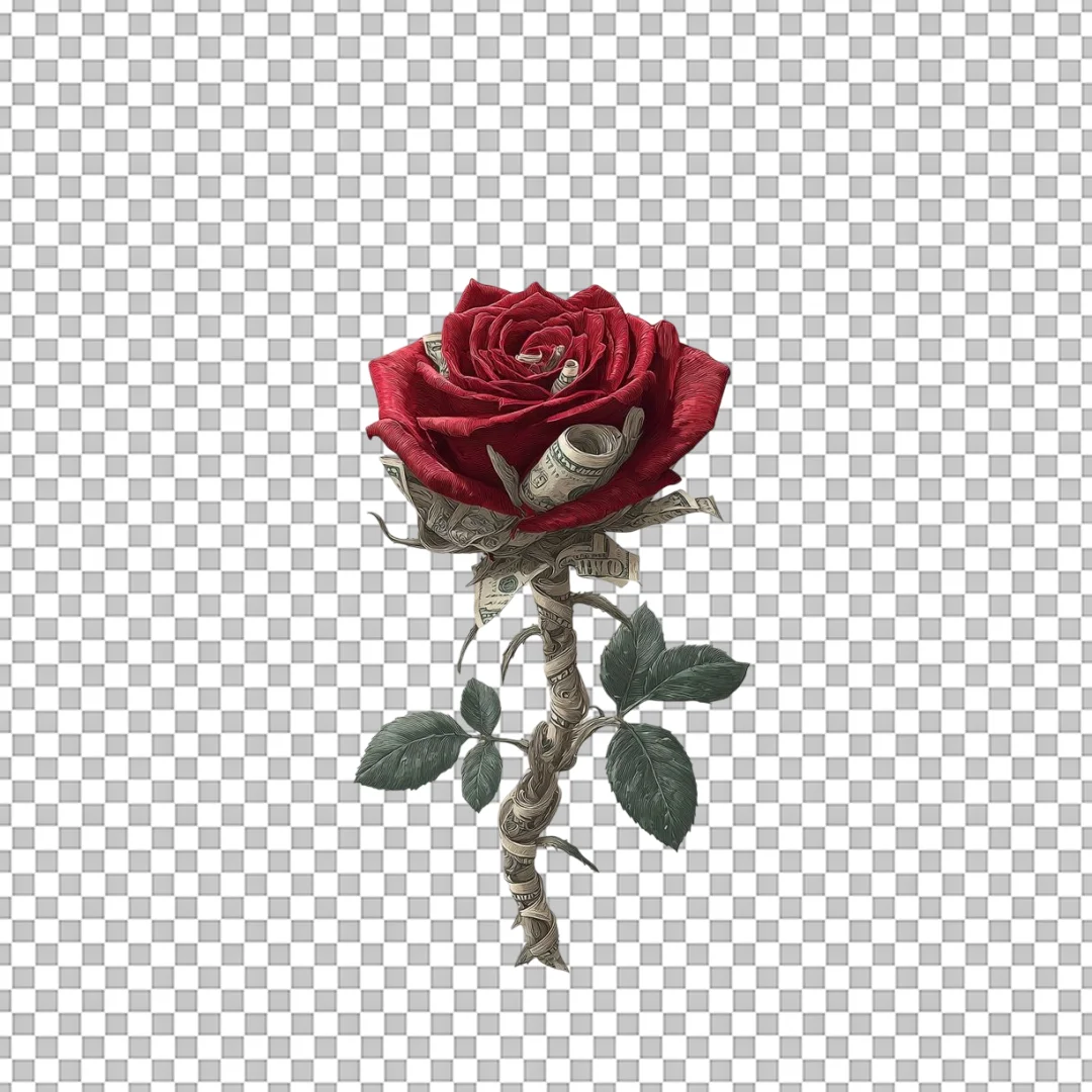Red Rose Money Flower Art PNG
