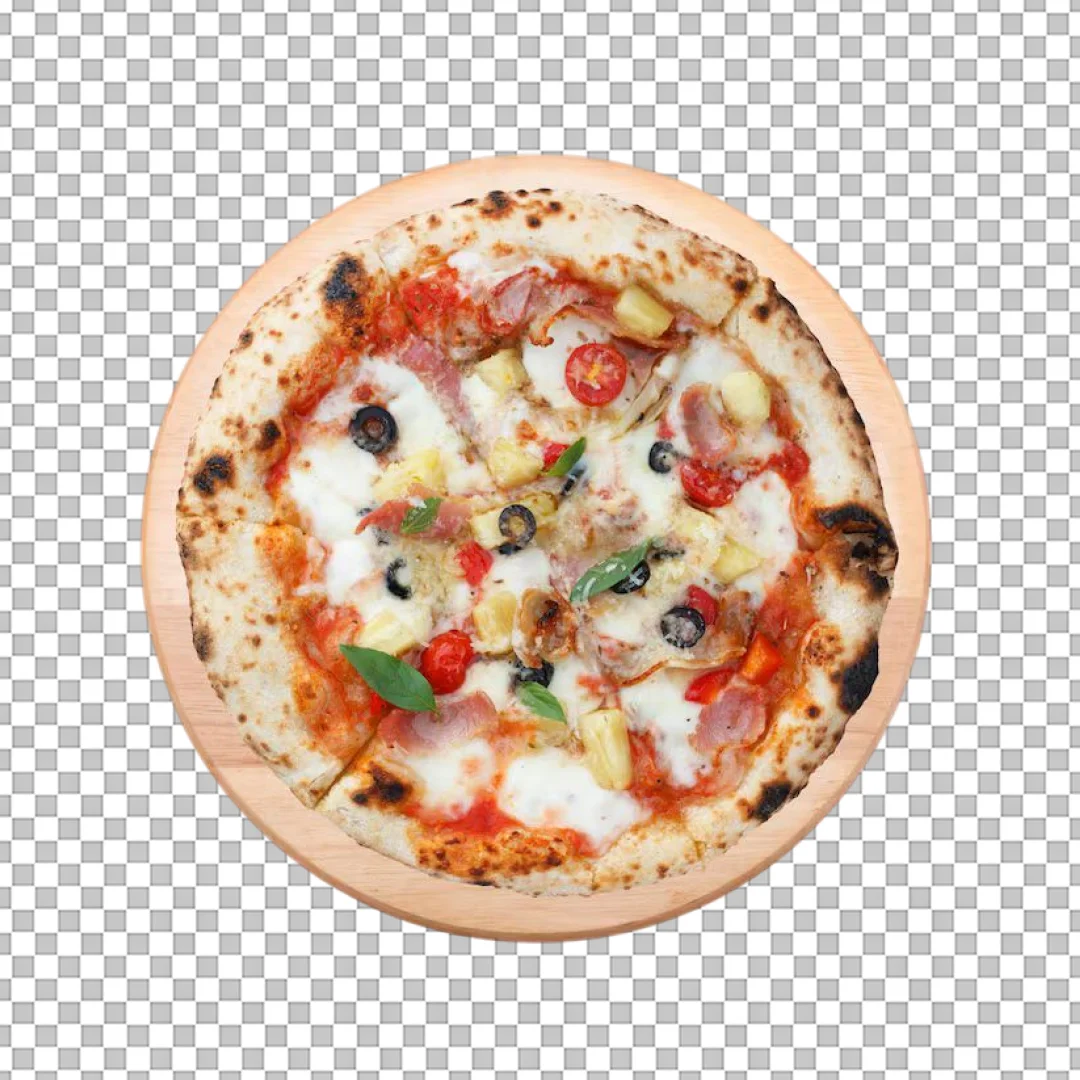 Neapolitan Pizza on Wooden Board PNG