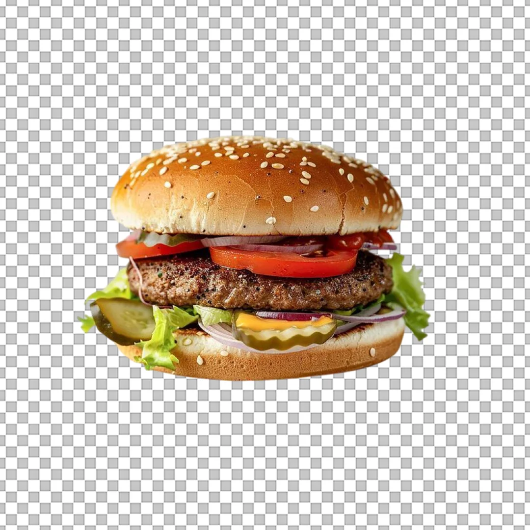 Burger with Pickles Red Onion PNG