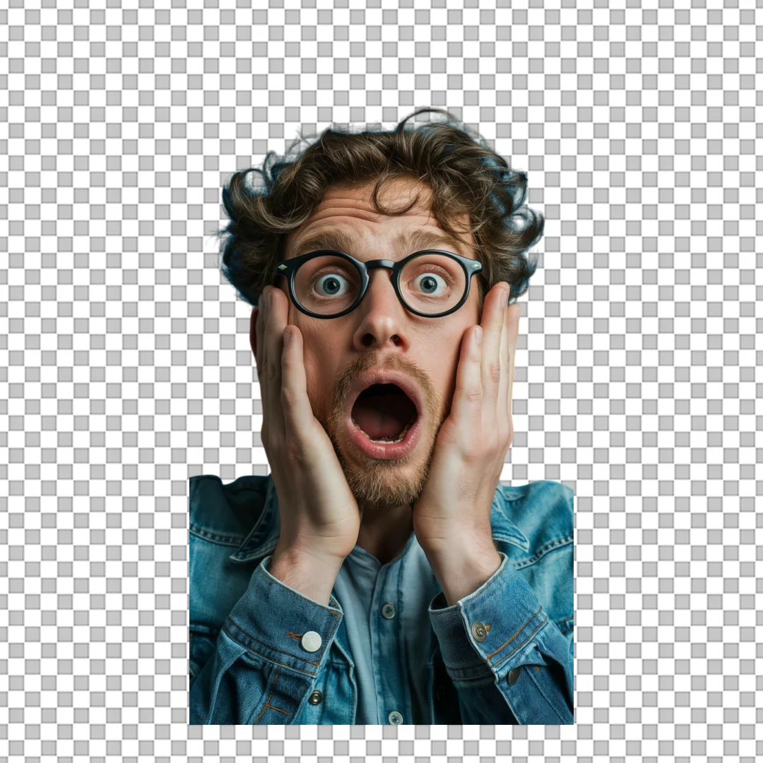 Shocked Man with Hands on Face PNG