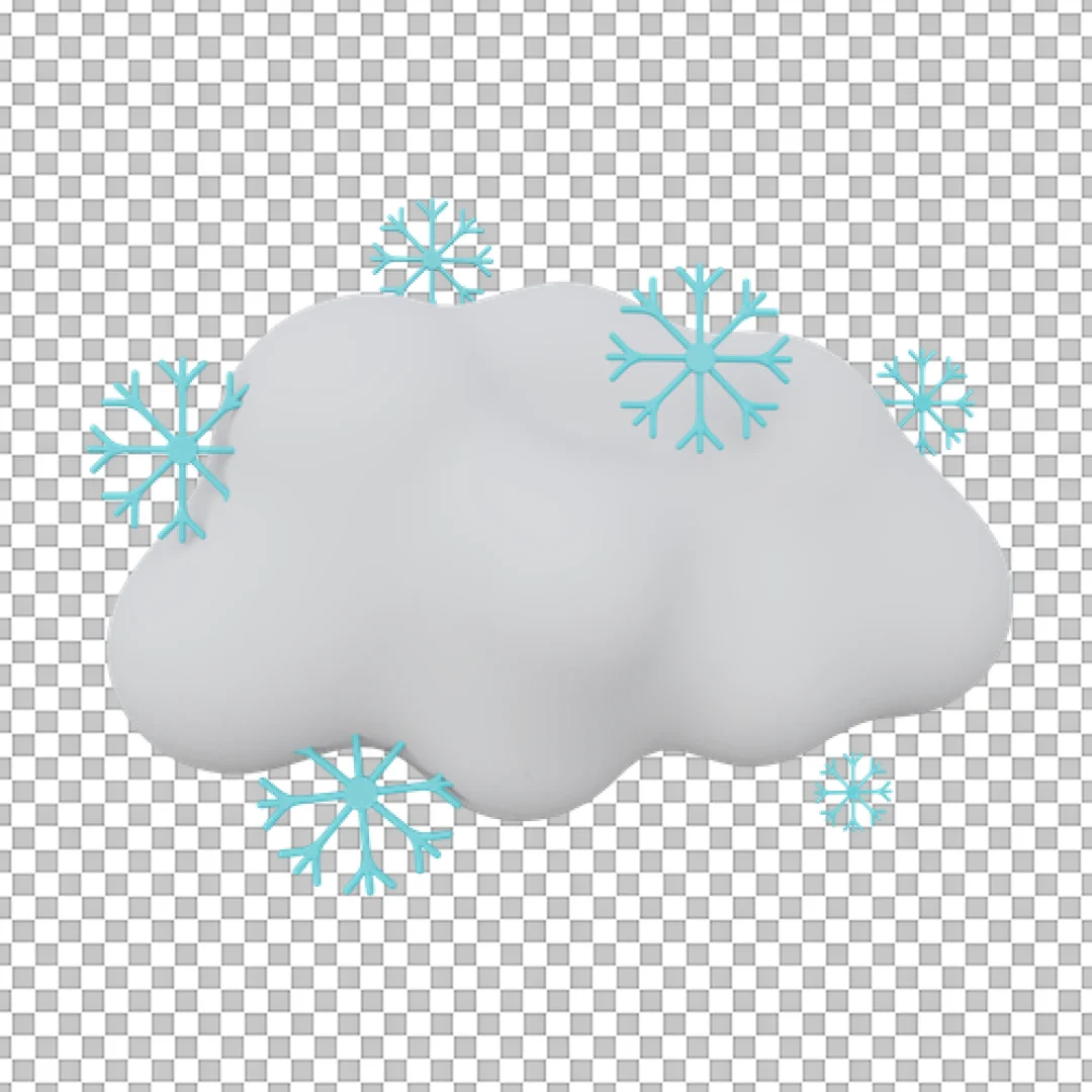 White Cloud With Blue Snowflakes 3D PNG