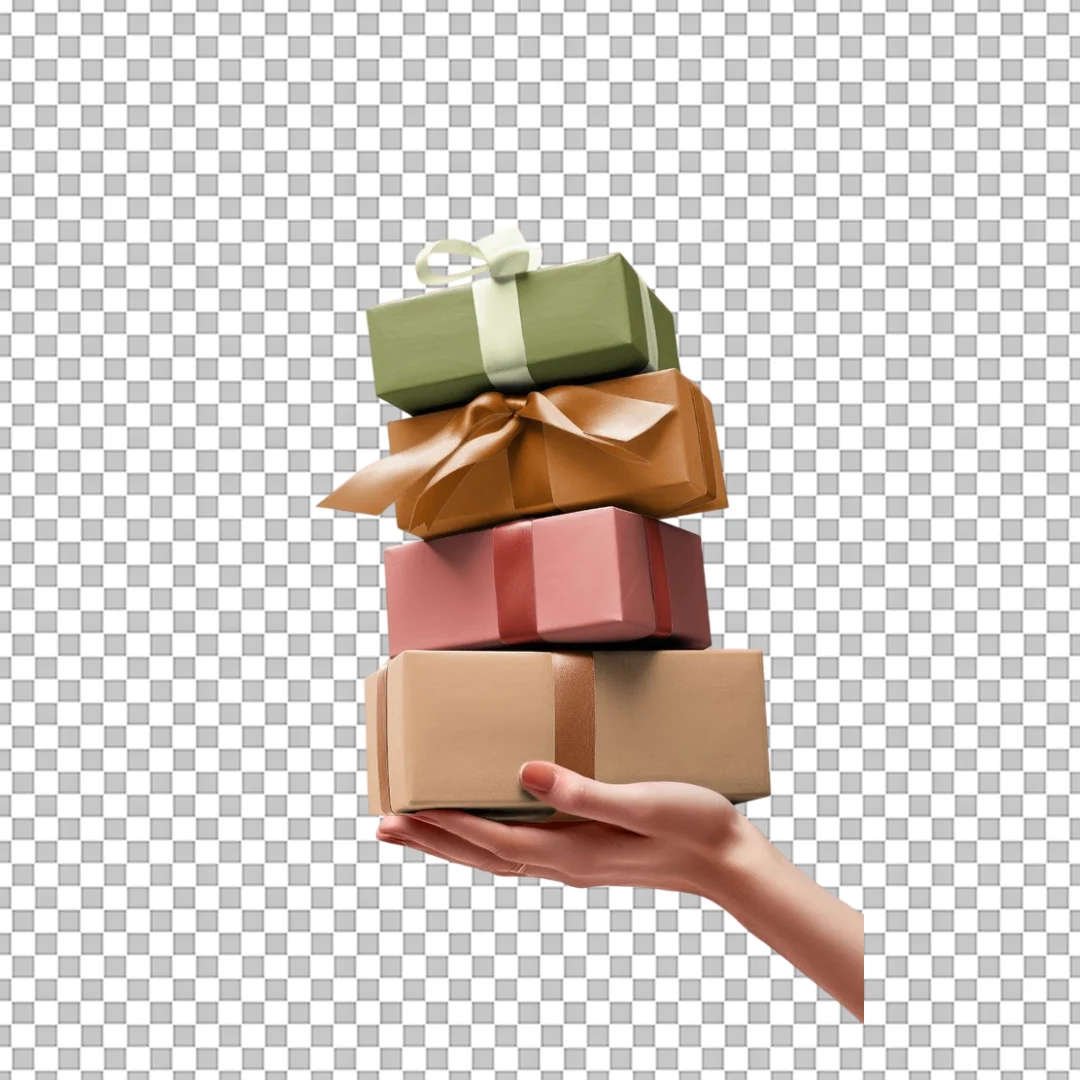 Hand Holding Gift Stack PNG