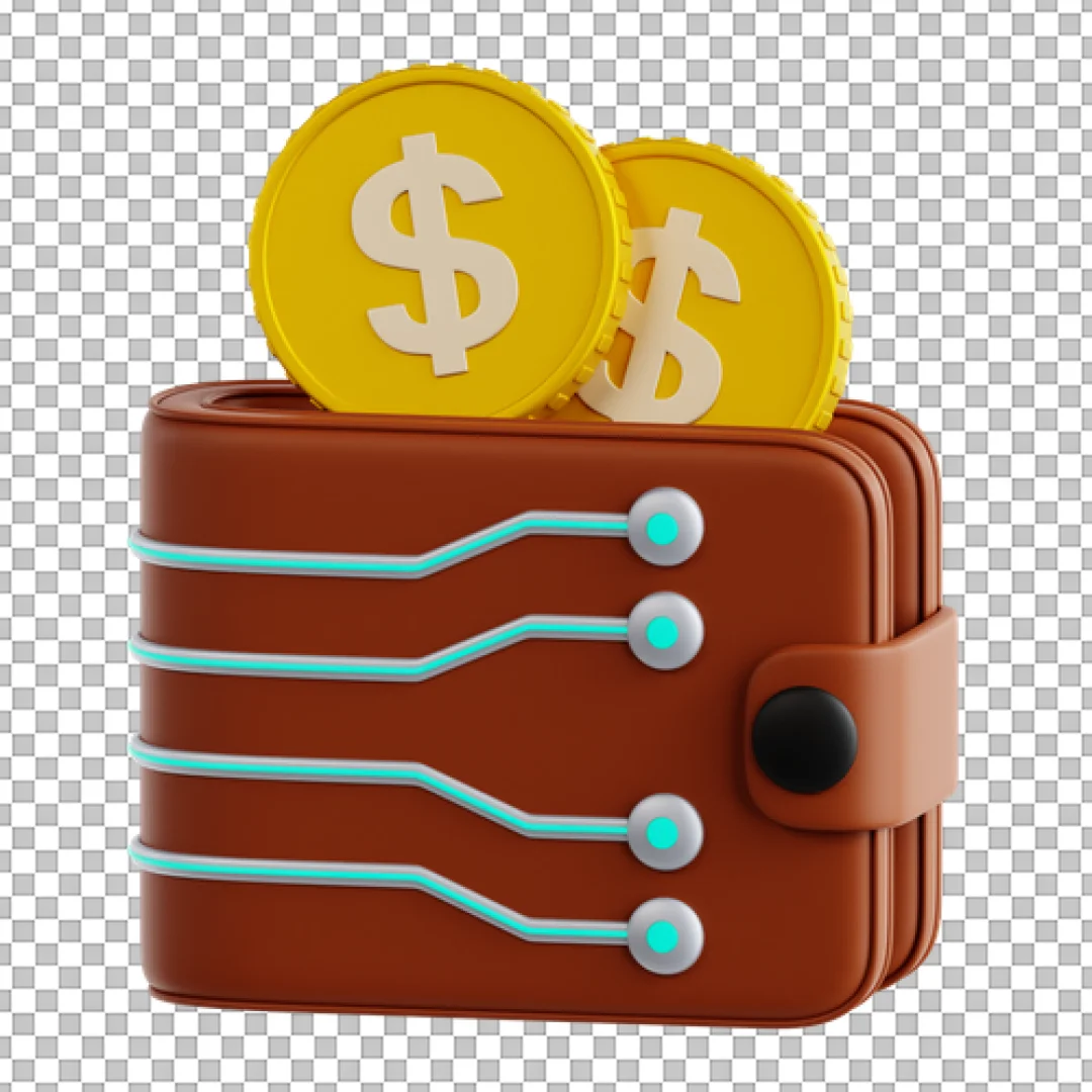 3D Digital Wallet Icon with Gold Dollar Coins
