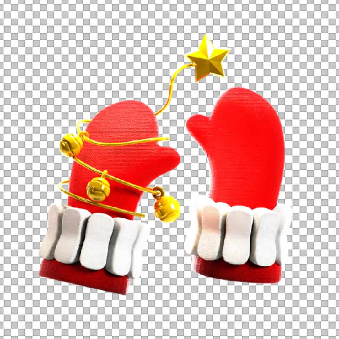 Connected Red Mittens with Star PNG