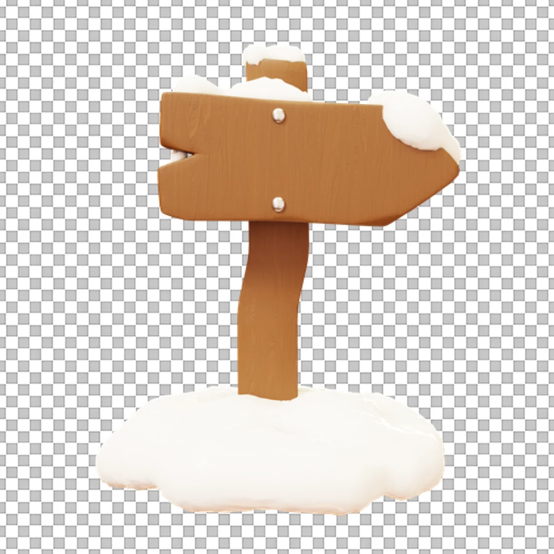 Snow-Capped Wooden Signpost 3D Icon PNG