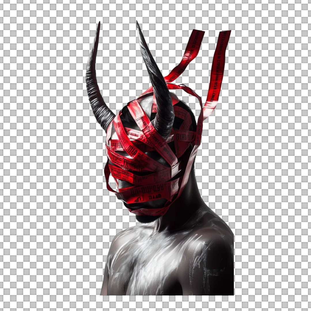 Horned Demon Figure Wrapped In Tape PNG