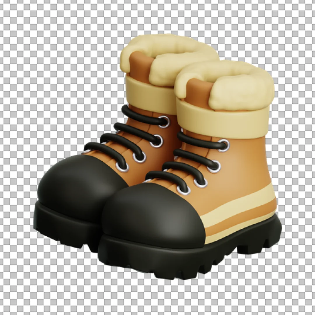 Tan Hiking Boots 3D PNG