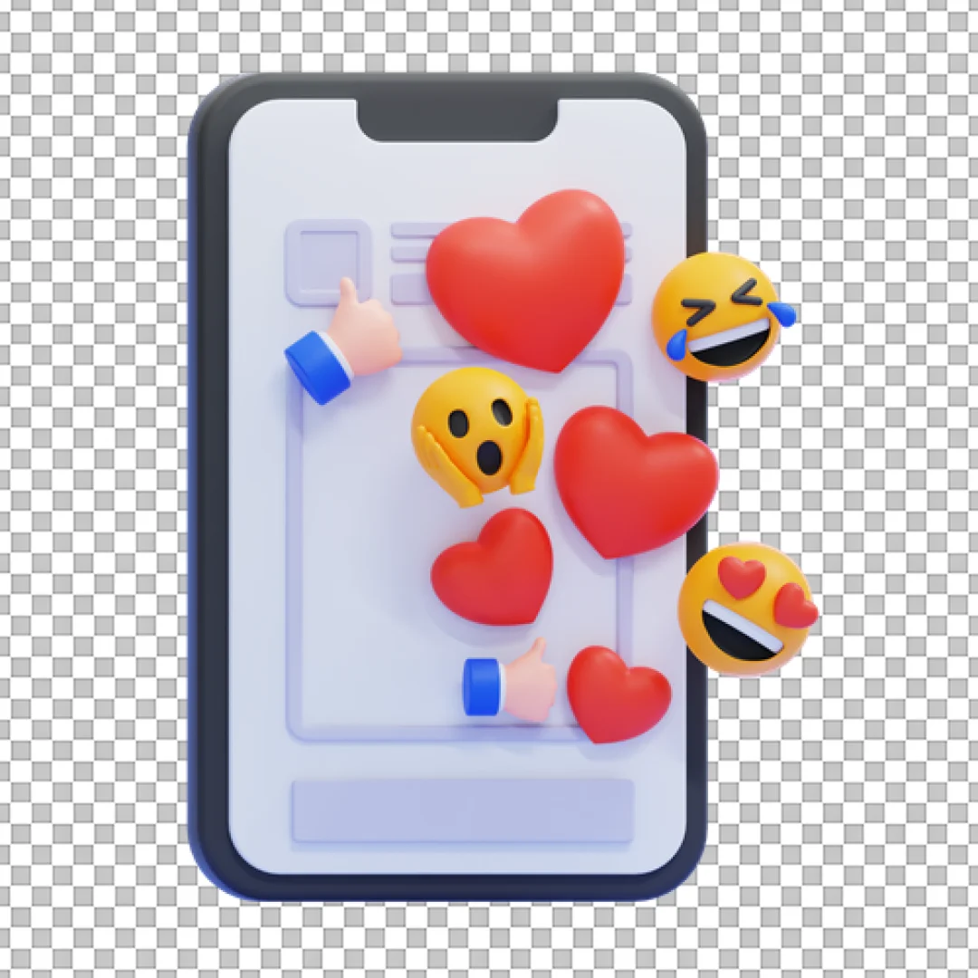 Smartphone Social Media Love Reaction 3D Illustration PNG