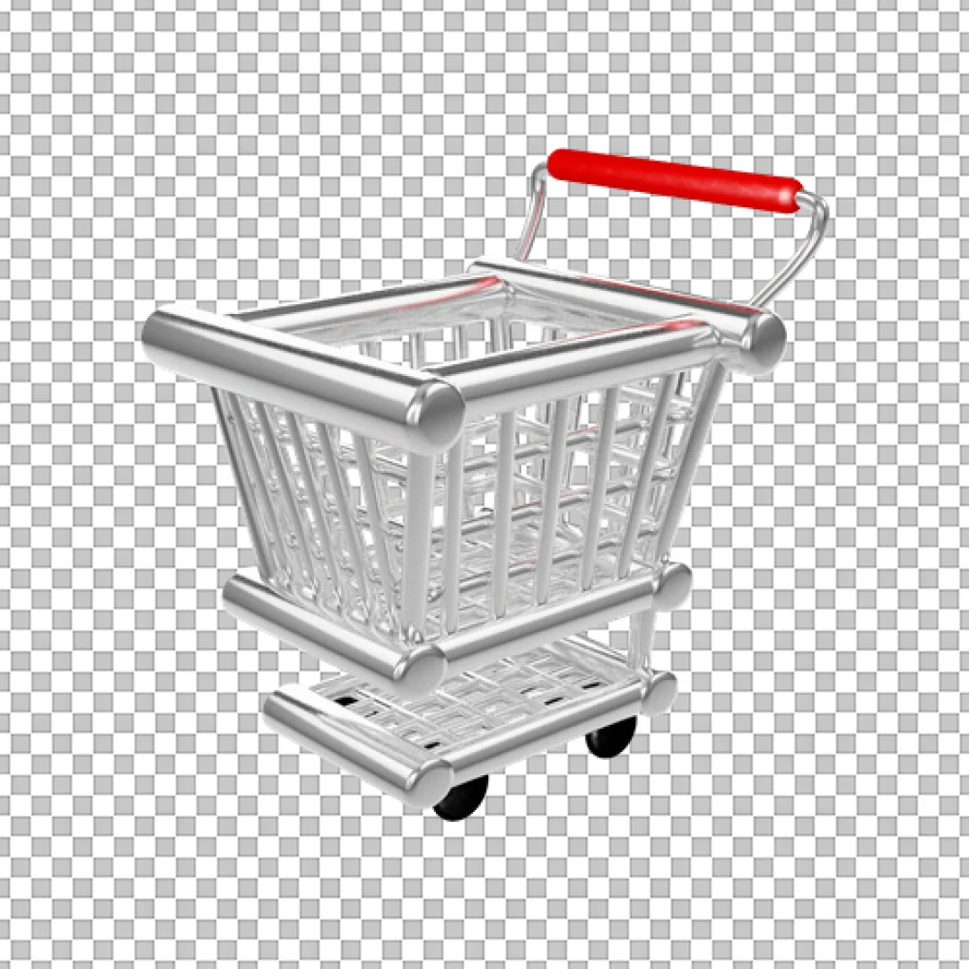 Silver Shopping Cart 3D Icon PNG