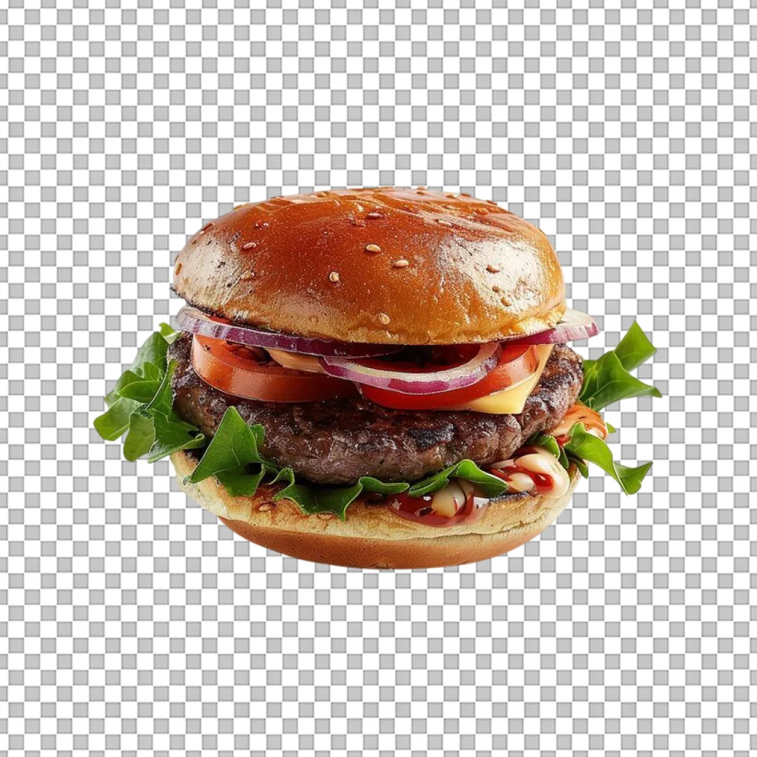 Beef Burger with Ketchup and Onion PNG