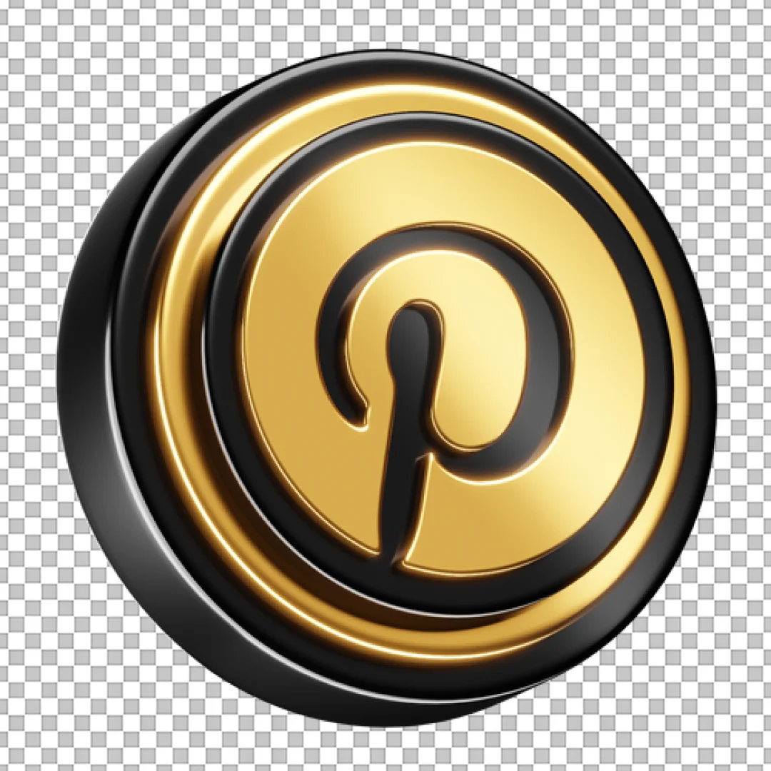 3D Black Gold Pinterest Round Icon PNG