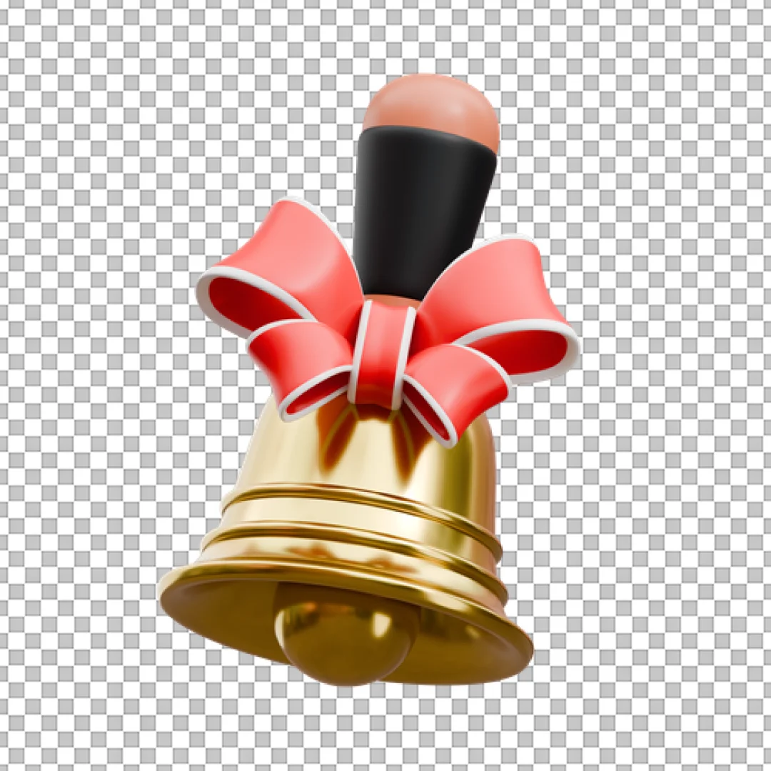Shiny 3D Christmas Bell Icon with Red Ribbon Bow