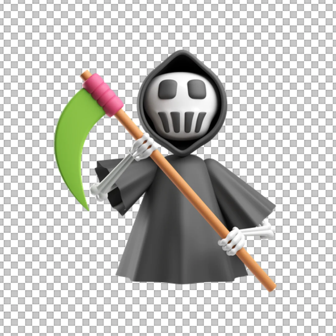 Cute 3D Grim Reaper Character Icon Holding Scythe