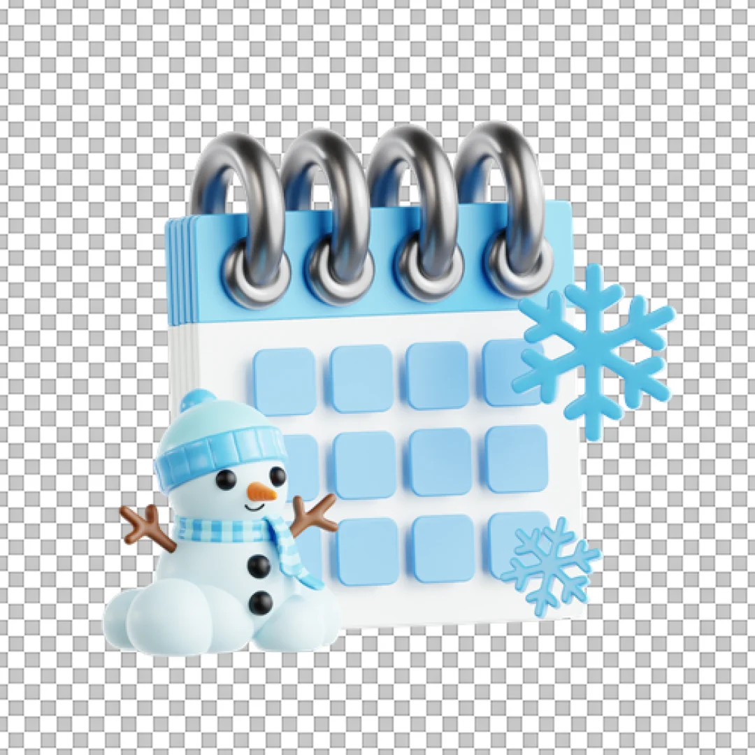 Blue Calendar And Snowman 3D Icon PNG