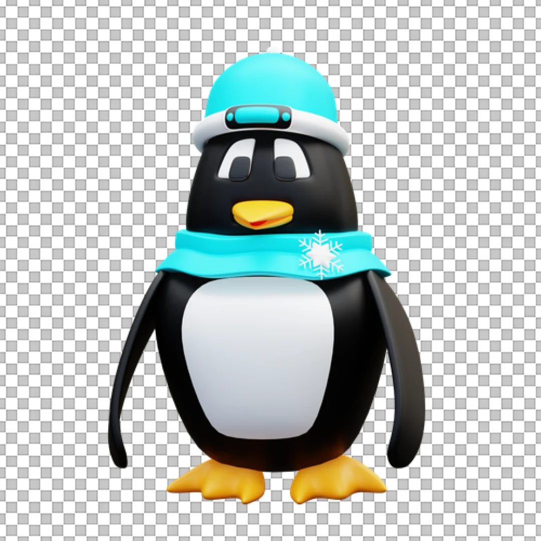Cute Penguin Wearing Blue Hat And Scarf 3D PNG