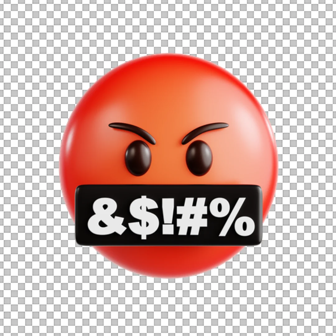 3D Angry Emoji Icon with Censor Bar Symbols over Mouth