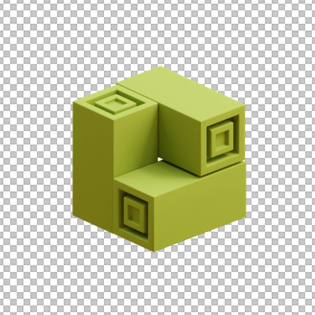 Lime Green Tri-Cuboid 3D Abstract Structure Icon