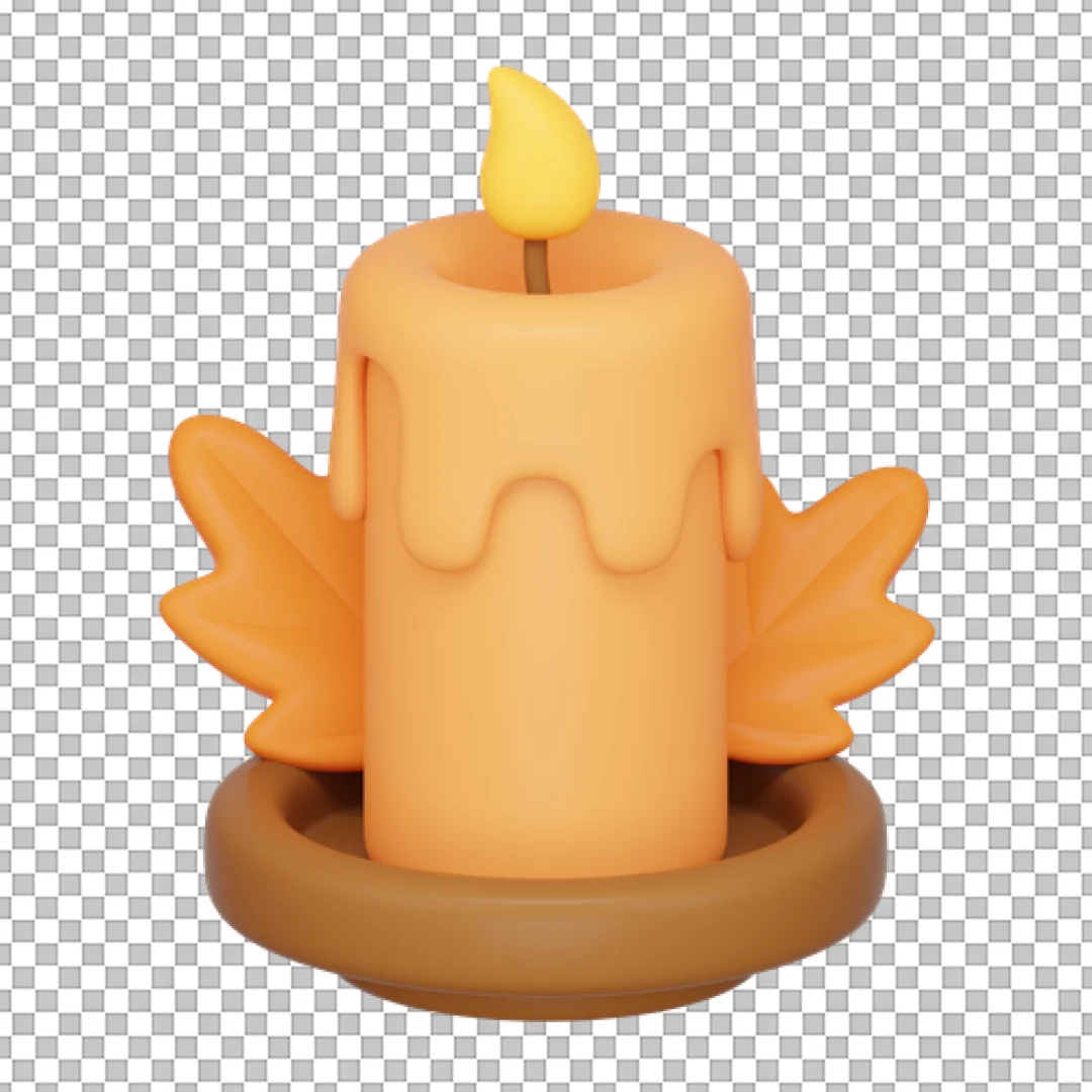 Autumn Candle With Leaf Decoration PNG