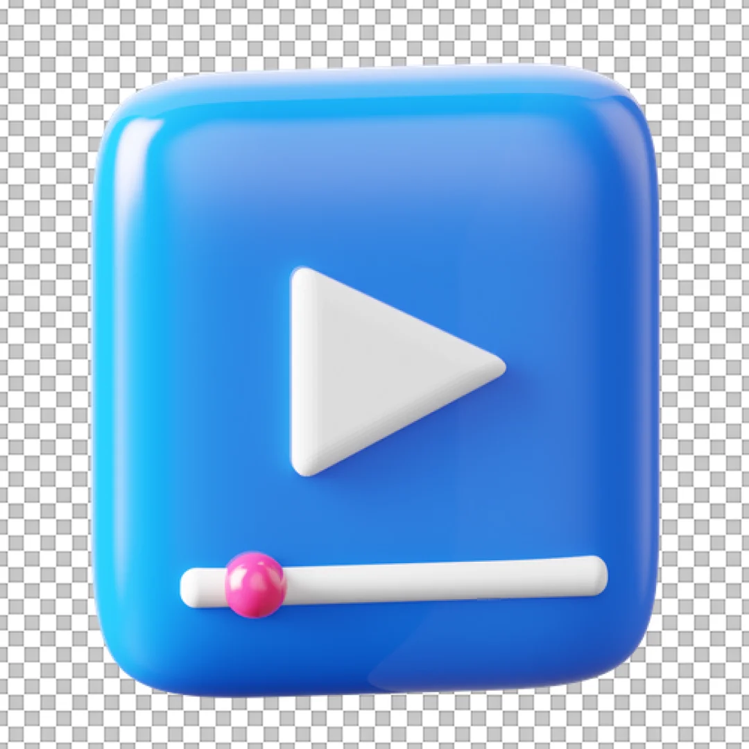 Blue 3D Video Player Interface PNG
