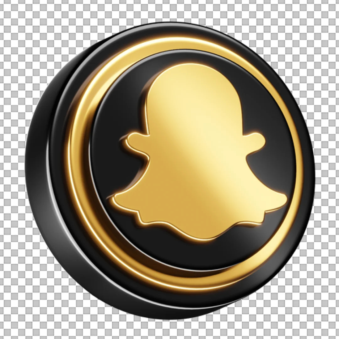 3D Black and Gold Snapchat Button PNG