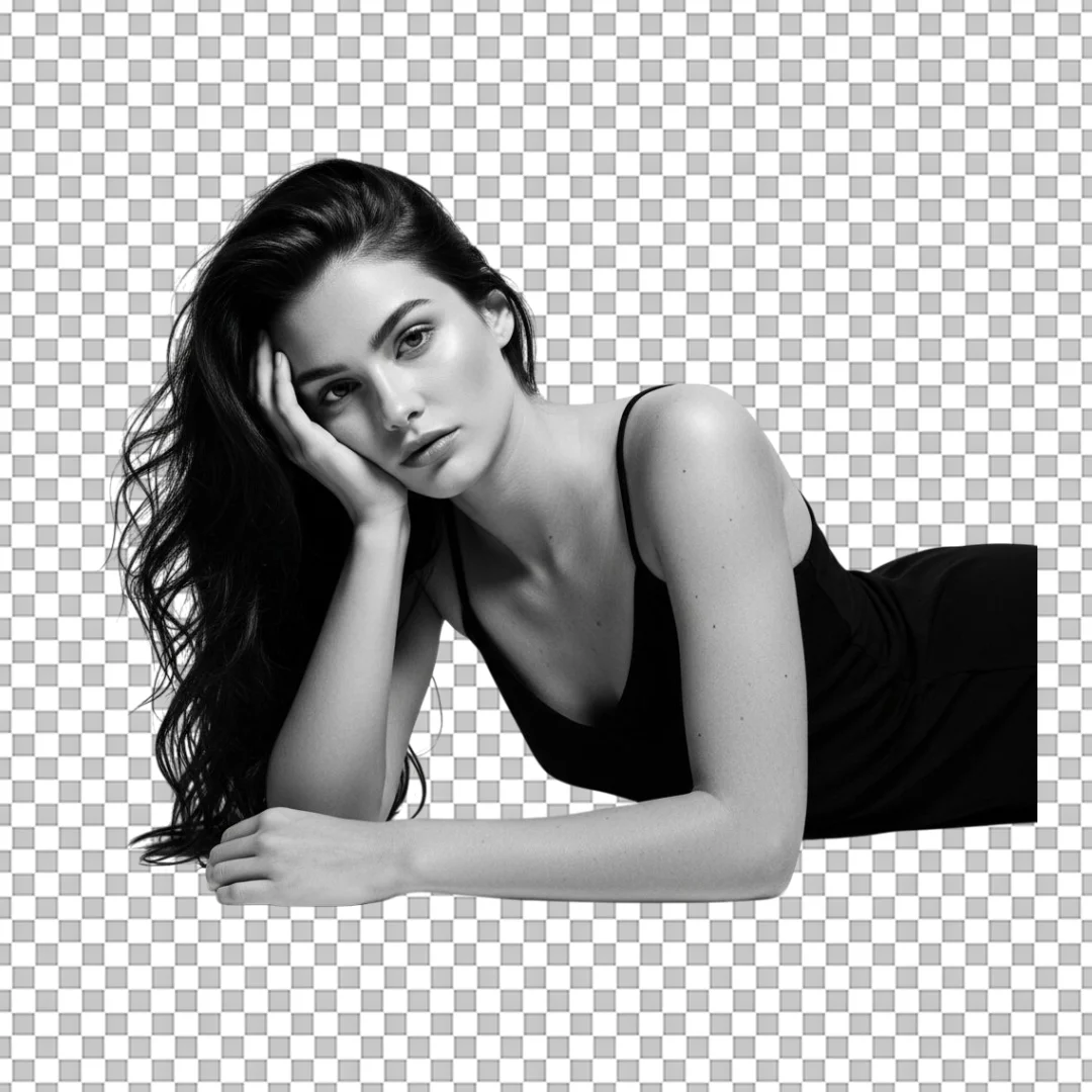 Dramatic Black and White Portrait of Young Woman Lying Down