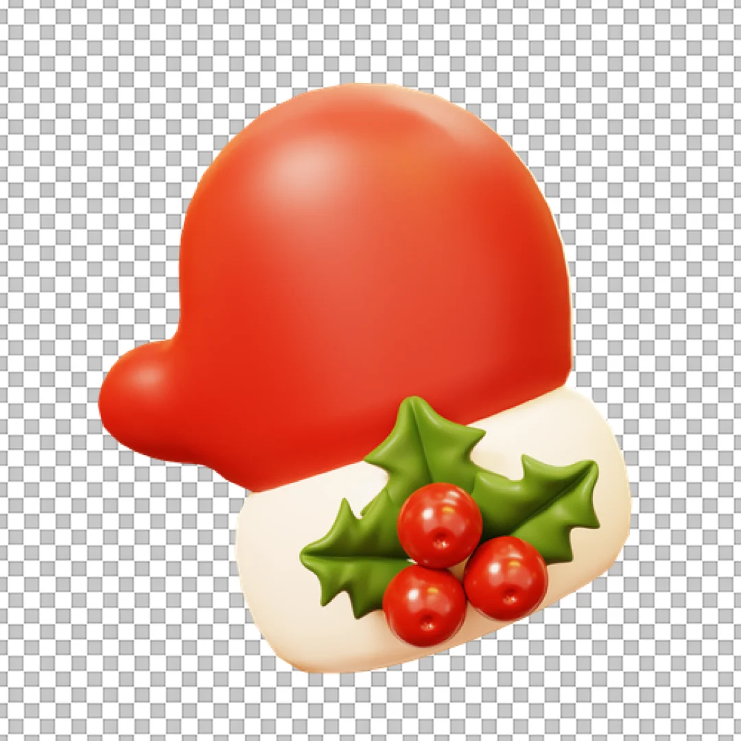 Santa Mitten With Holly 3D PNG