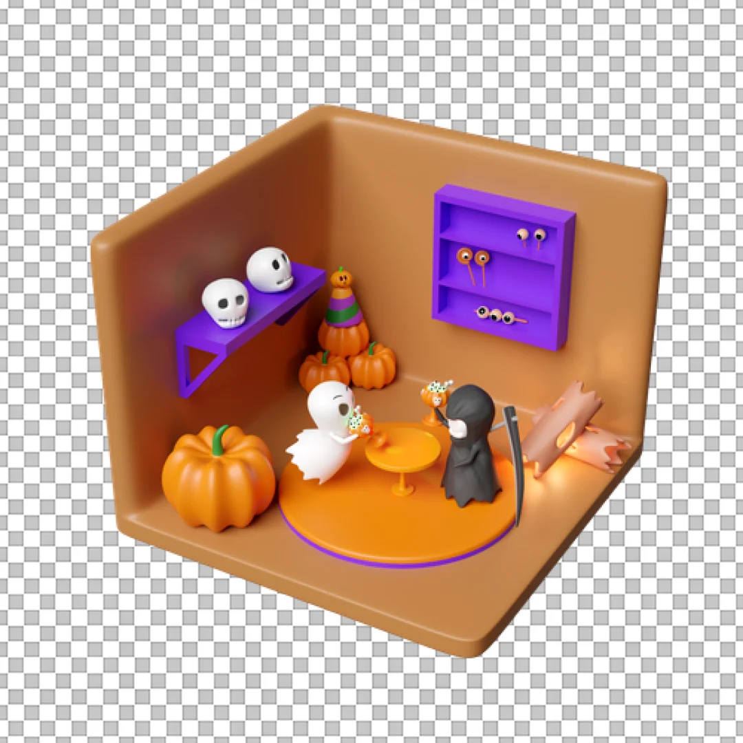 Isometric Room Ghost Reaper 3D Illustration PNG