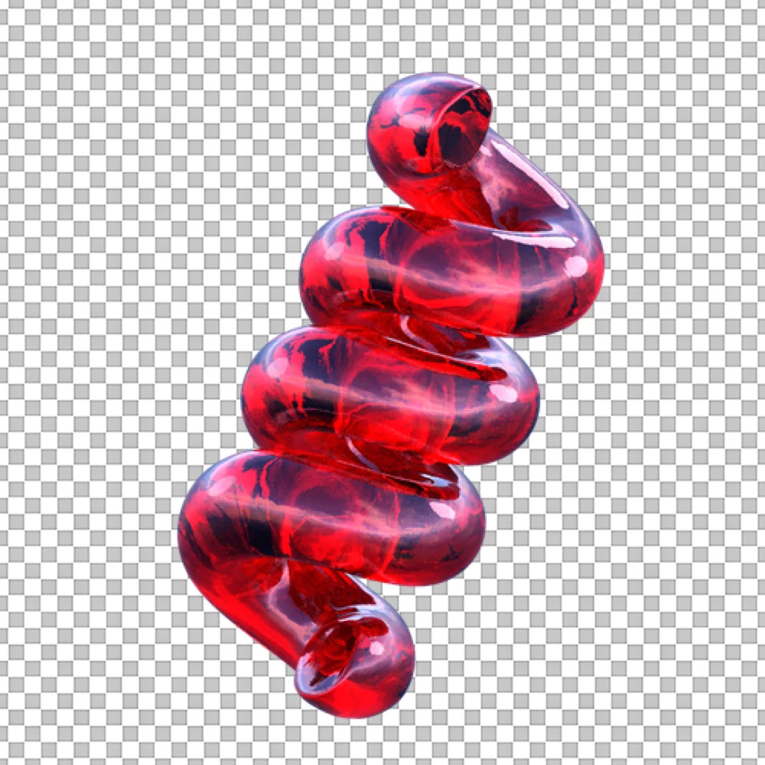 Vivid Red Abstract Spiral 3D Element with Swirling Liquid Texture