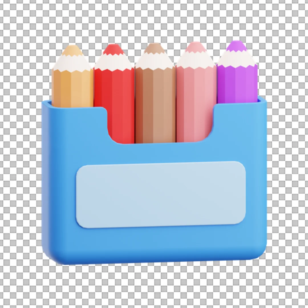 3D Icon of Colorful Pencils in a Blue Holder