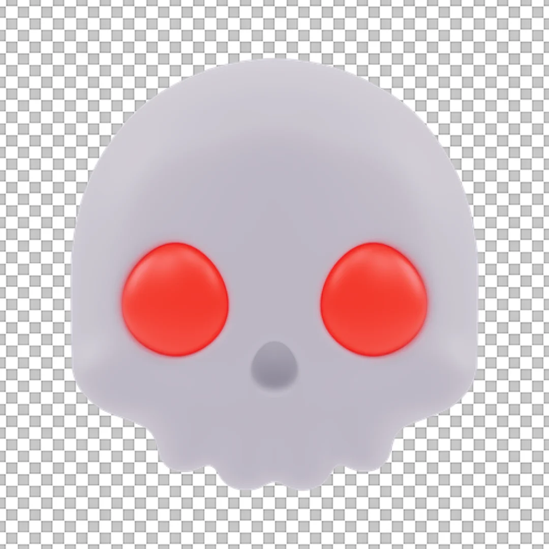 Minimalist 3D Halloween Skull Icon with Bright Red Eyes