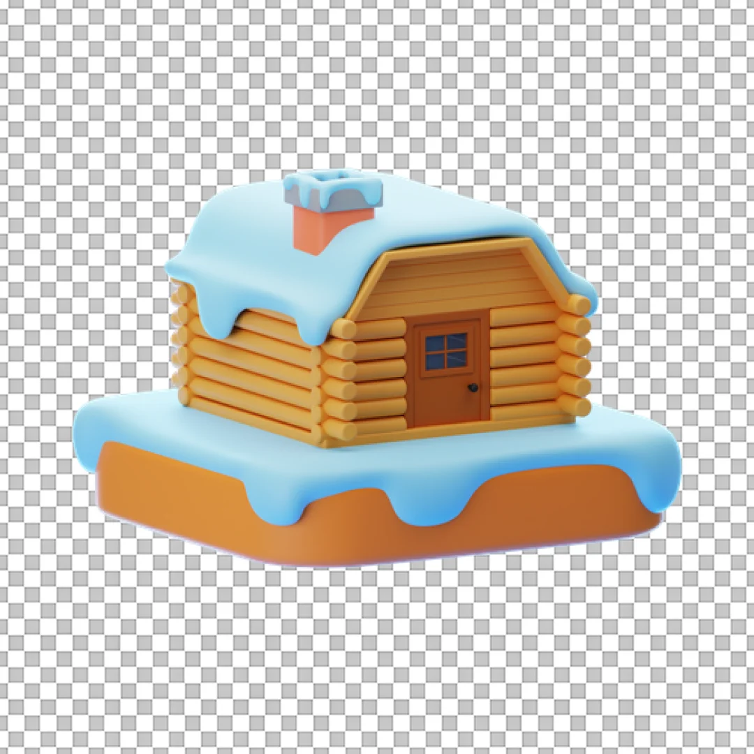 Isometric Snowy Log Cabin PNG