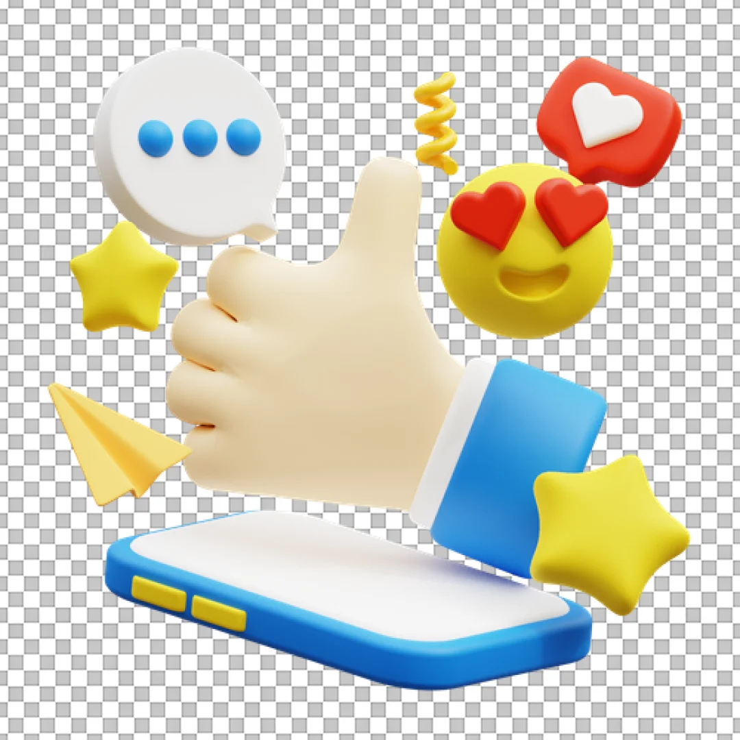 Hand Thumbs Up Social Media 3D Illustration PNG