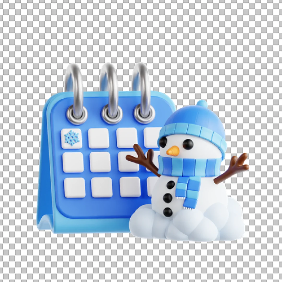 Calendar With Snowman 3D Icon PNG