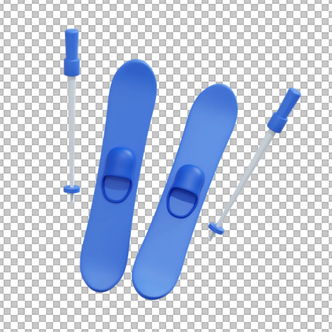 Pair Of Blue Skis And Poles 3D PNG