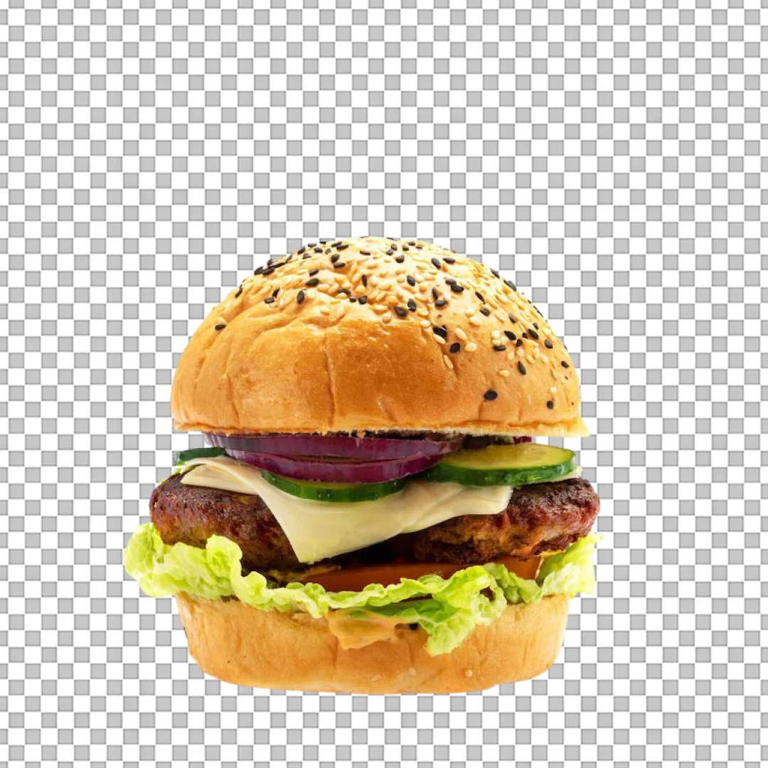 Cheeseburger with Cucumber and Onion PNG