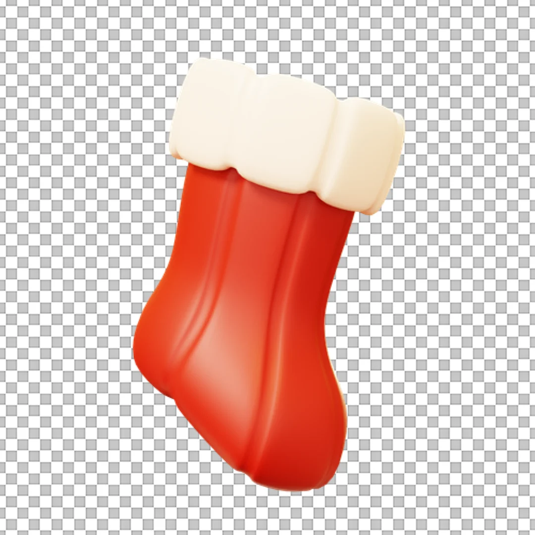 Red Christmas Stocking With White Trim 3D PNG