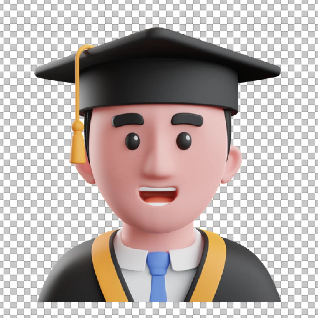 Smiling Male Graduate Student 3D Icon in Cap and Gown