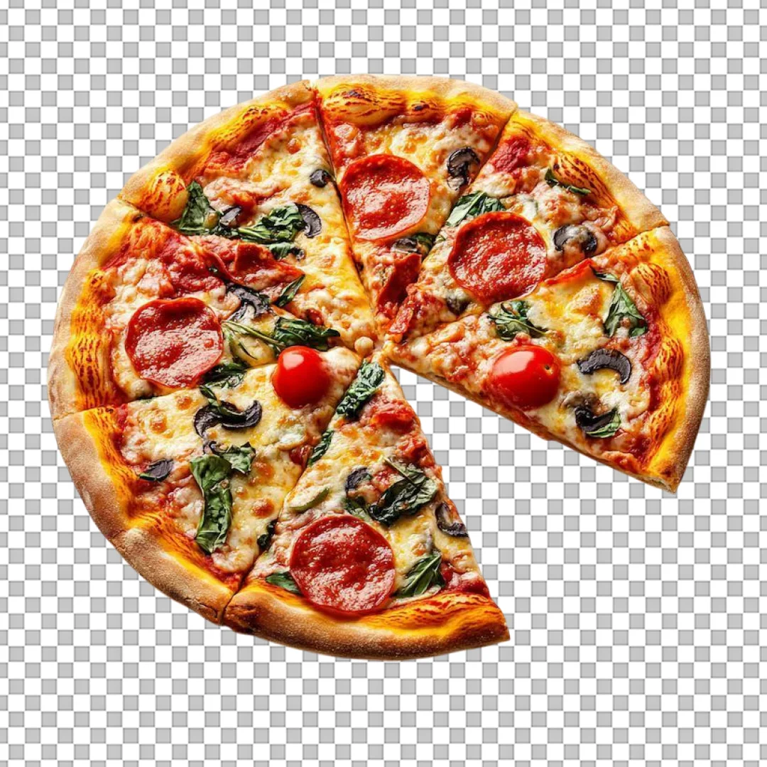 Pepperoni Spinach Sliced Pizza PNG